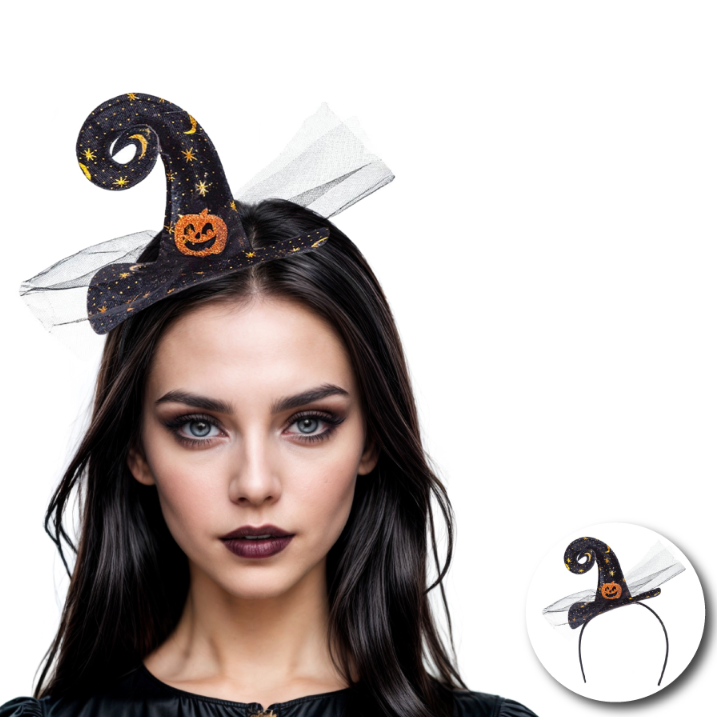 Diadema Bruja con Calabaza y Tul Halloween