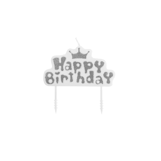Vela Placa Happy Birthday con Corona y Purpurina 7 x 8 cm
