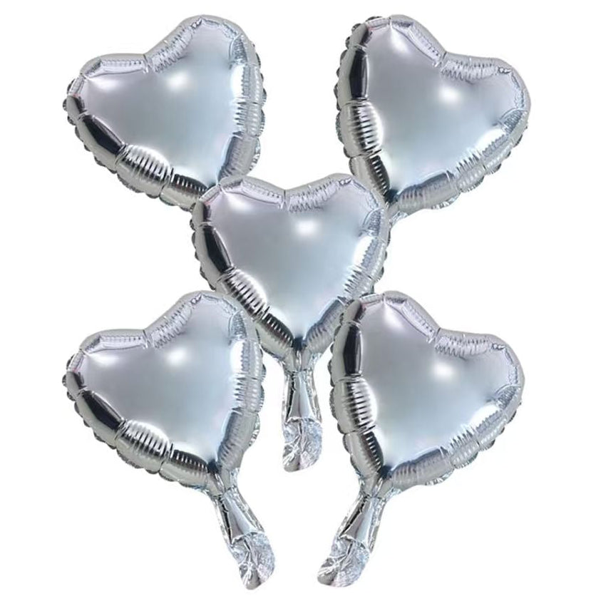 5 Globos de foil corazón con pajita de papel 9"