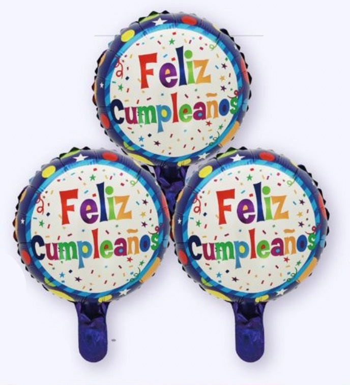 GLOBO FOIL FELIZ CUMPLEAÑOS 25CM 3uds
