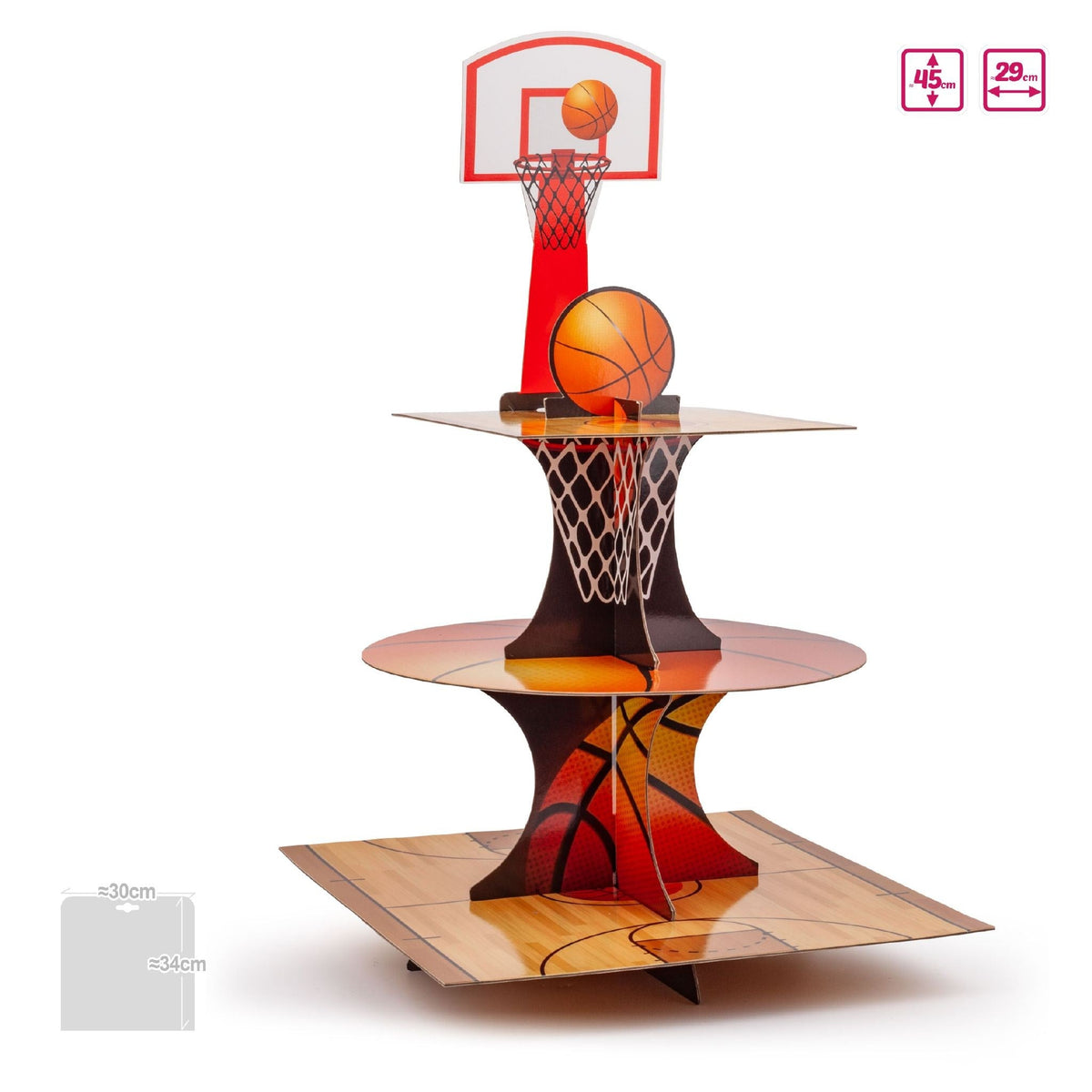 Expositor Dulces Baloncesto Canasta 3 Pisos 45 x 29 cm