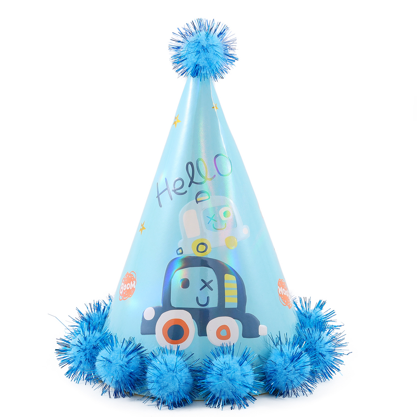 Gorro Coche con Pompones Azul 11x17cm