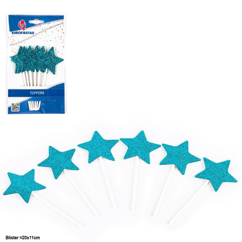 Toppers Estrellas con Purpurina 6 uds