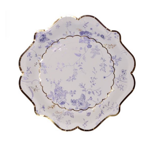 Plato Cartón Floral Borde Dorado 23 cm 6 uds
