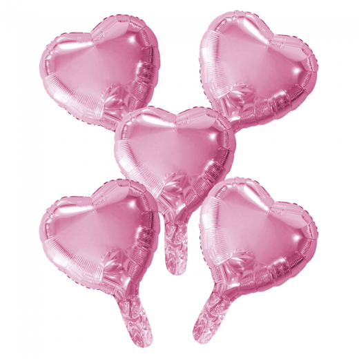5 Globos de foil corazón con pajita de papel 9"