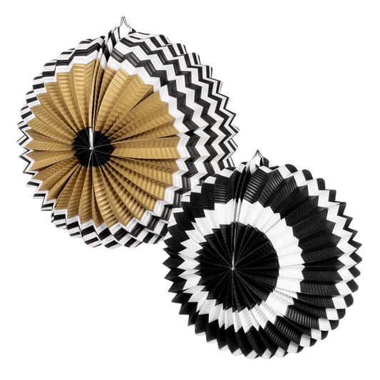 Set 2 Farolillos de Papel Party Time Dorado y Negro Ø25/30 cm