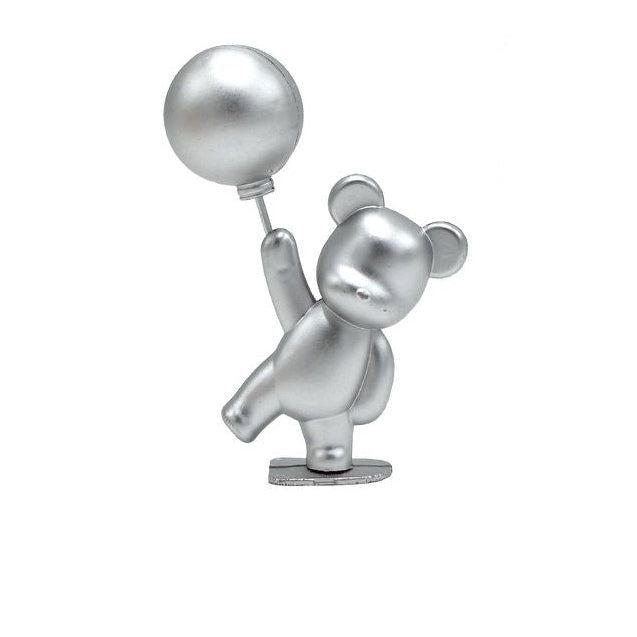 Topper Osito con Globo 7x10cm | Rosa, Plata y Blanco