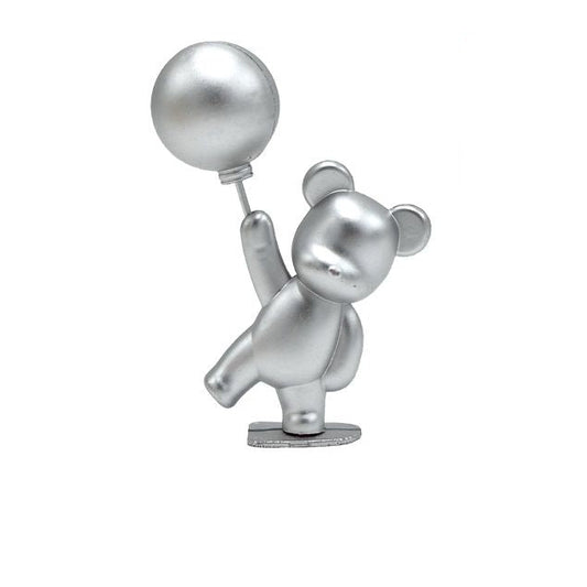Topper Osito con Globo 7x10cm | Rosa, Plata y Blanco