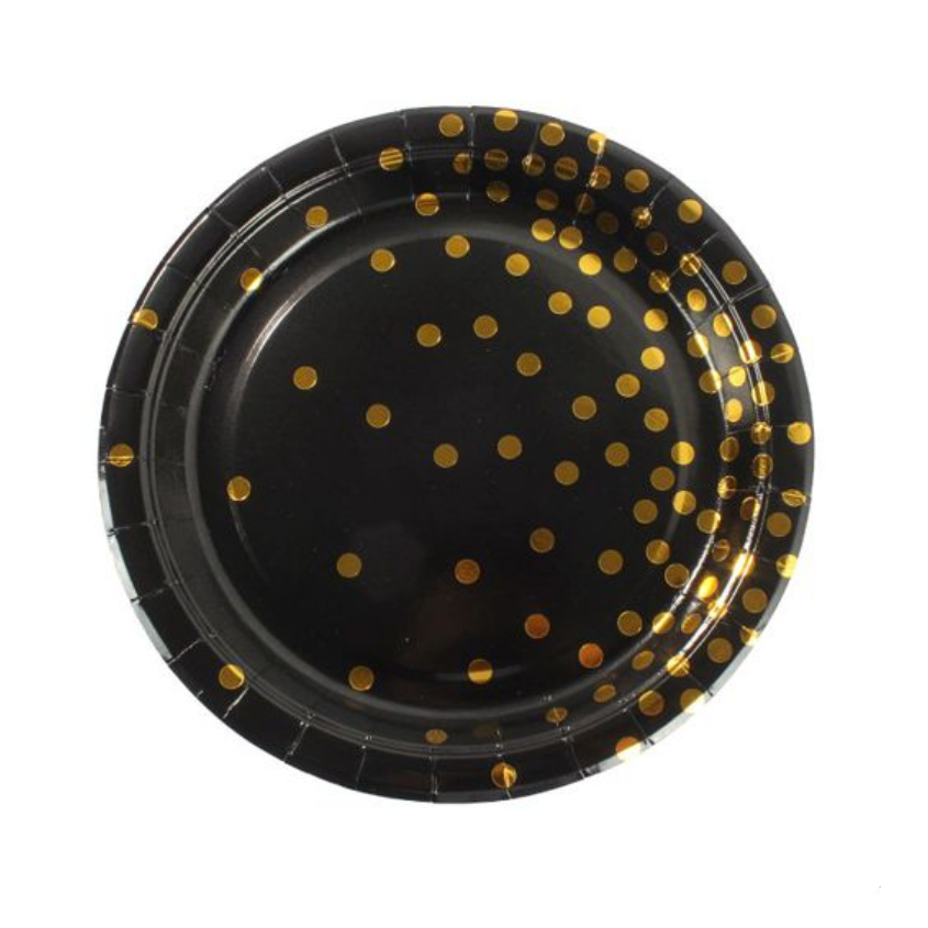 Plato Cartón Puntos Dorados 23 cm 6 uds