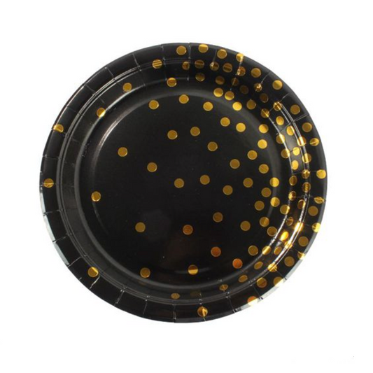 Plato Cartón Puntos Dorados 23 cm 6 uds