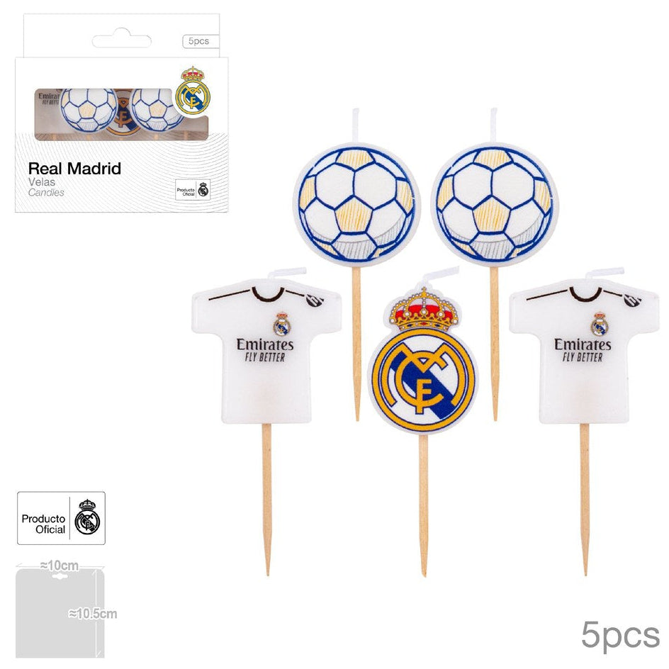 Velas Balones Camiseta Real Madrid Cumpleaños 5uds