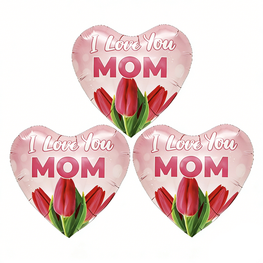 Globo Corazon I Love You Mom 25Cm 3Pcs