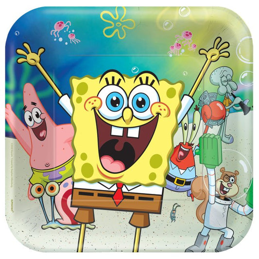 Platos de Papel 23cm Bob Esponja Cuadrado 8uds