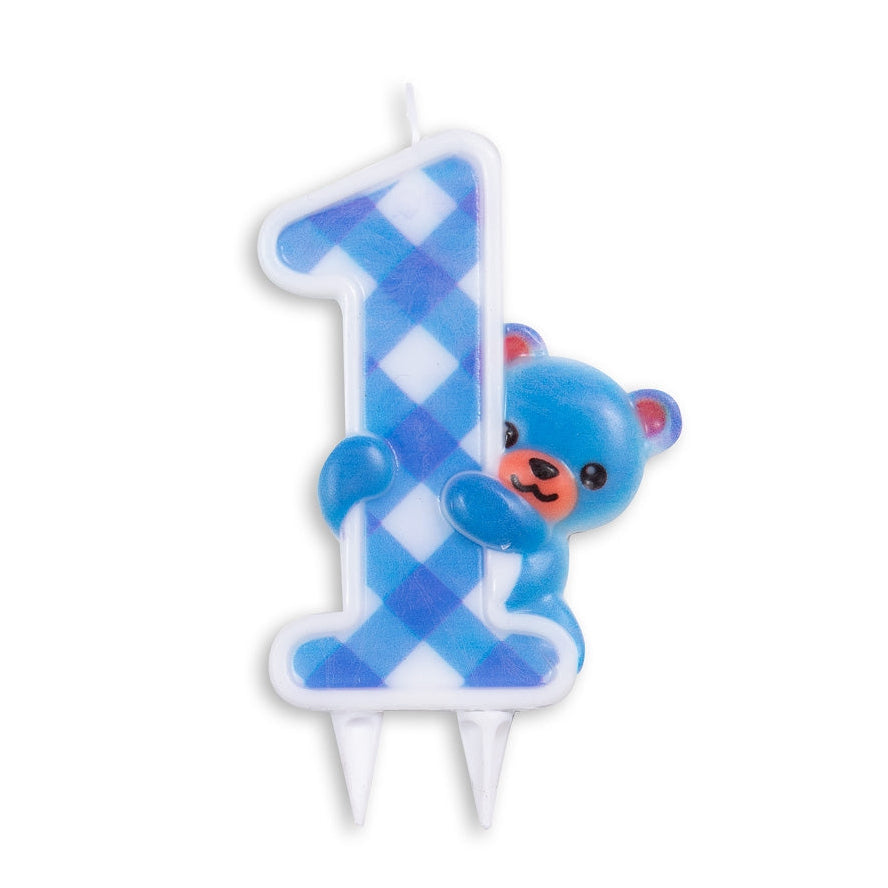 Vela Número 1 Osito Cumpleaños 9,7cm – Azul / Rosa