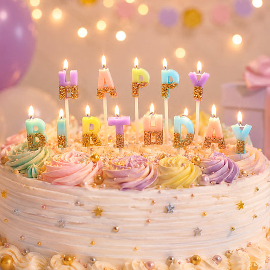 Vela Letras Happy Birthday Pastel Glitter 15 pcs