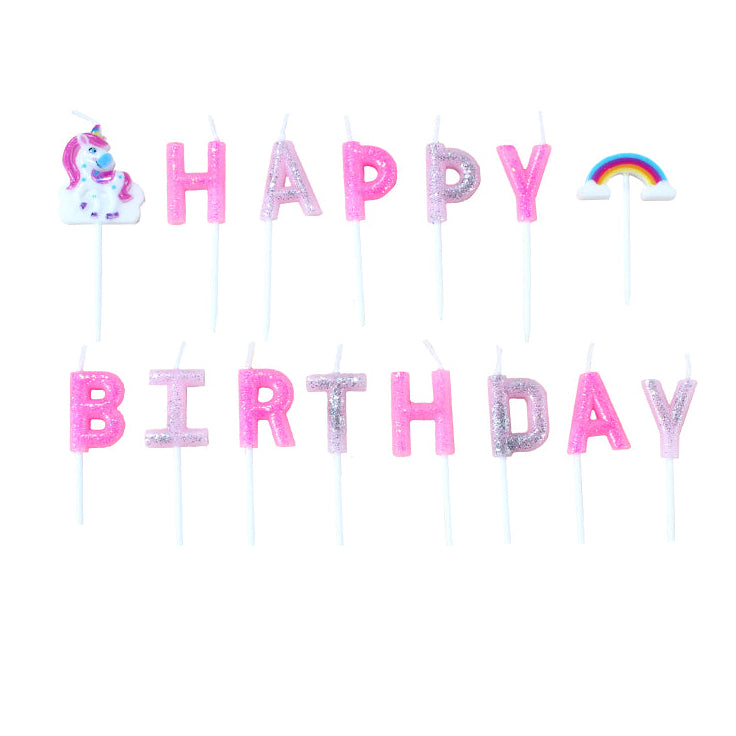 Velas Letras Happy Birthday Arcoíris Unicornio 15 uds