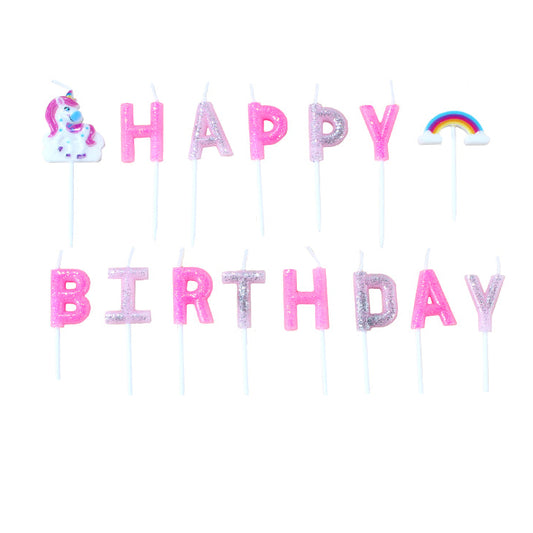 Velas Letras Happy Birthday Arcoíris Unicornio 15 uds