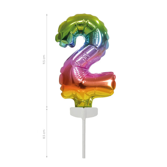 Cake Topper Mini Globo Rainbow Número 0-9 11.5cm