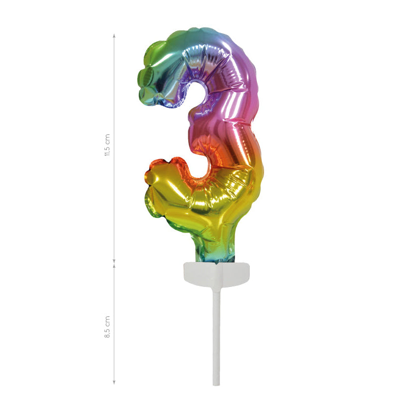 Cake Topper Mini Globo Rainbow Número 0-9 11.5cm