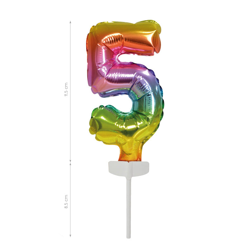 Cake Topper Mini Globo Rainbow Número 0-9 11.5cm