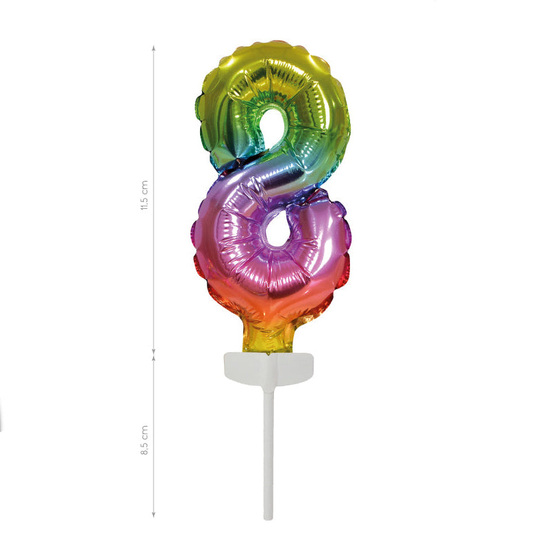 Cake Topper Mini Globo Rainbow Número 0-9 11.5cm