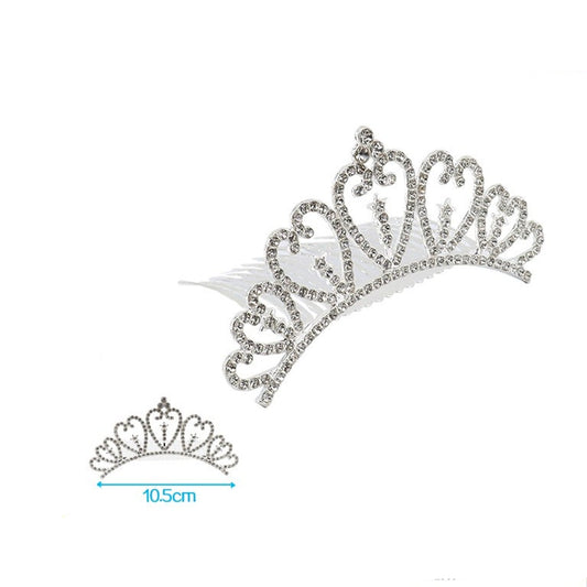 Corona Tiara de Metal Plateada con Strass y Gemas 11 cm