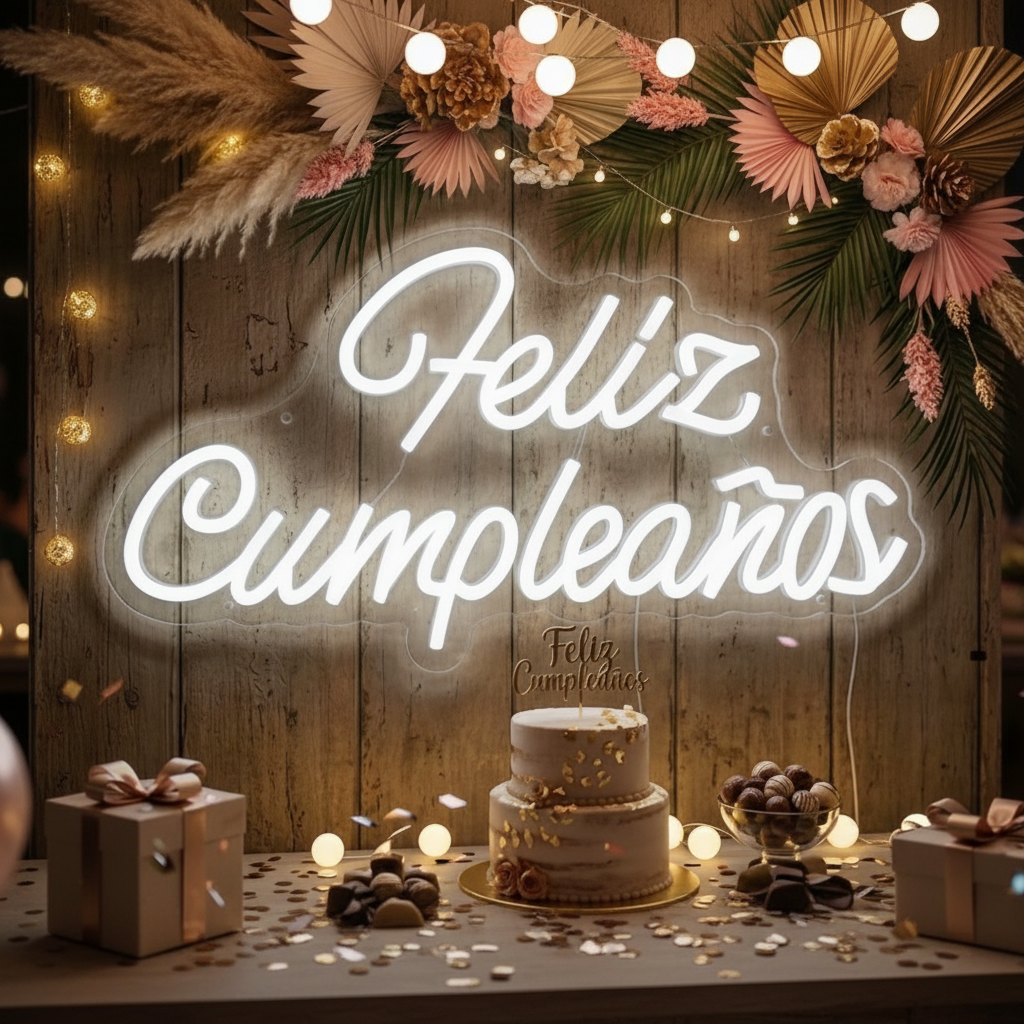 Letrero Neón LED Feliz Cumpleaños USB 41x22cm