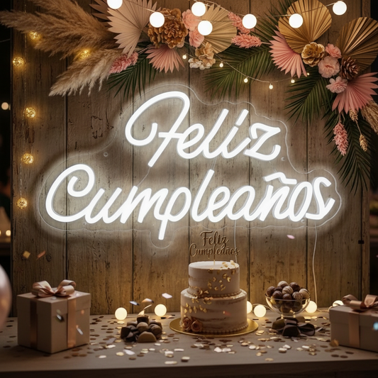 Letrero Neón LED Feliz Cumpleaños USB 41x22cm