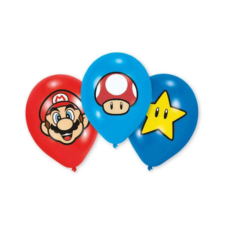Globo Latex Super Mario 30cm 6uds