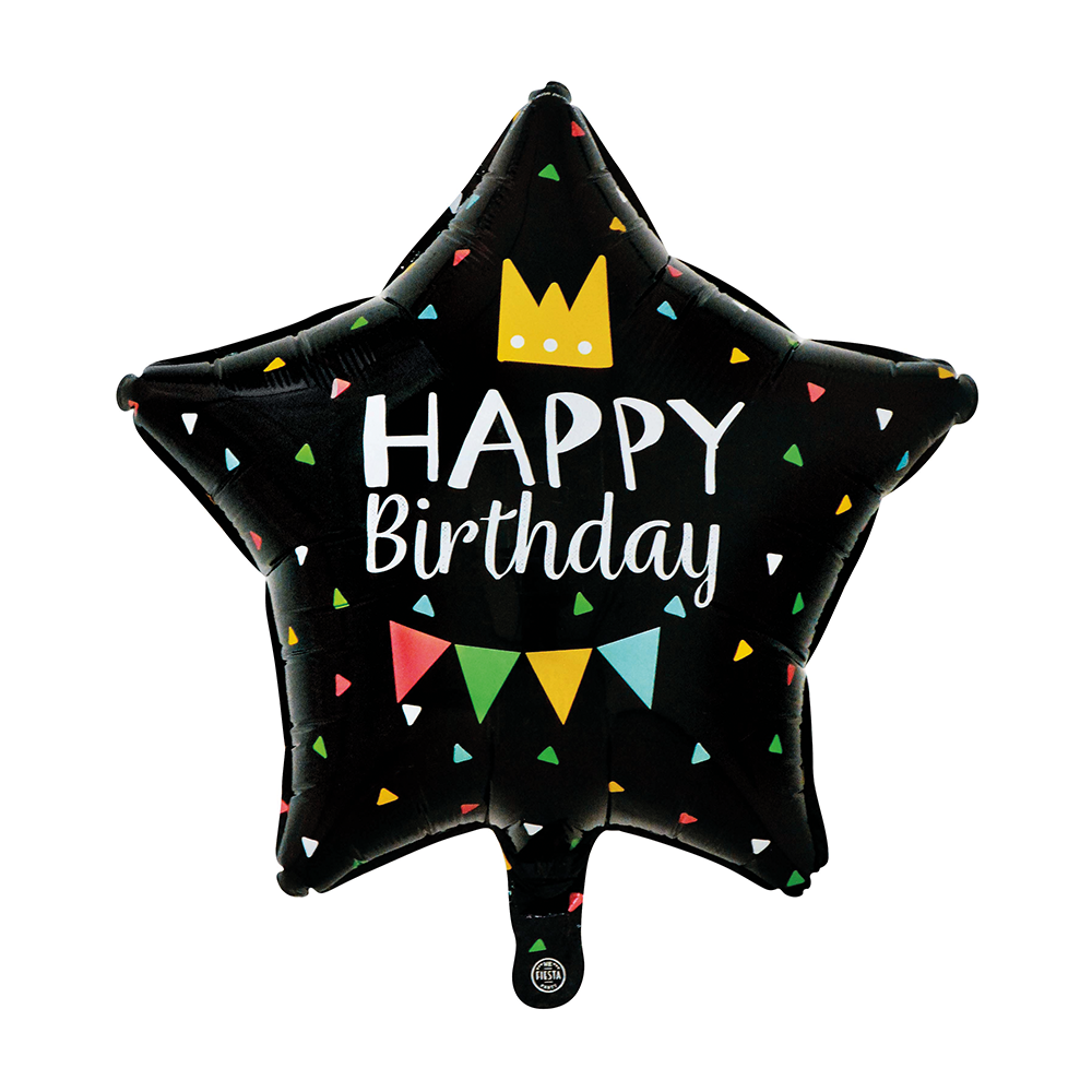 Globo Foil Estrella Happy Birthday Negro 18" 46 cm