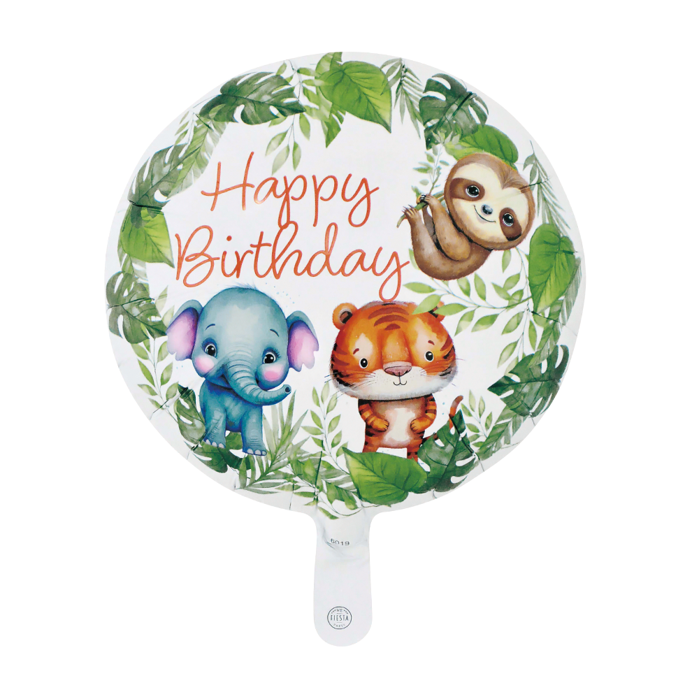 Globo Aluminio Redondo Happy Birthday Jungle 18" 46 cm