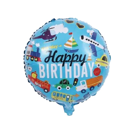 Globo Foil Redondo Happy Birthday Transportes 45 cm (18")