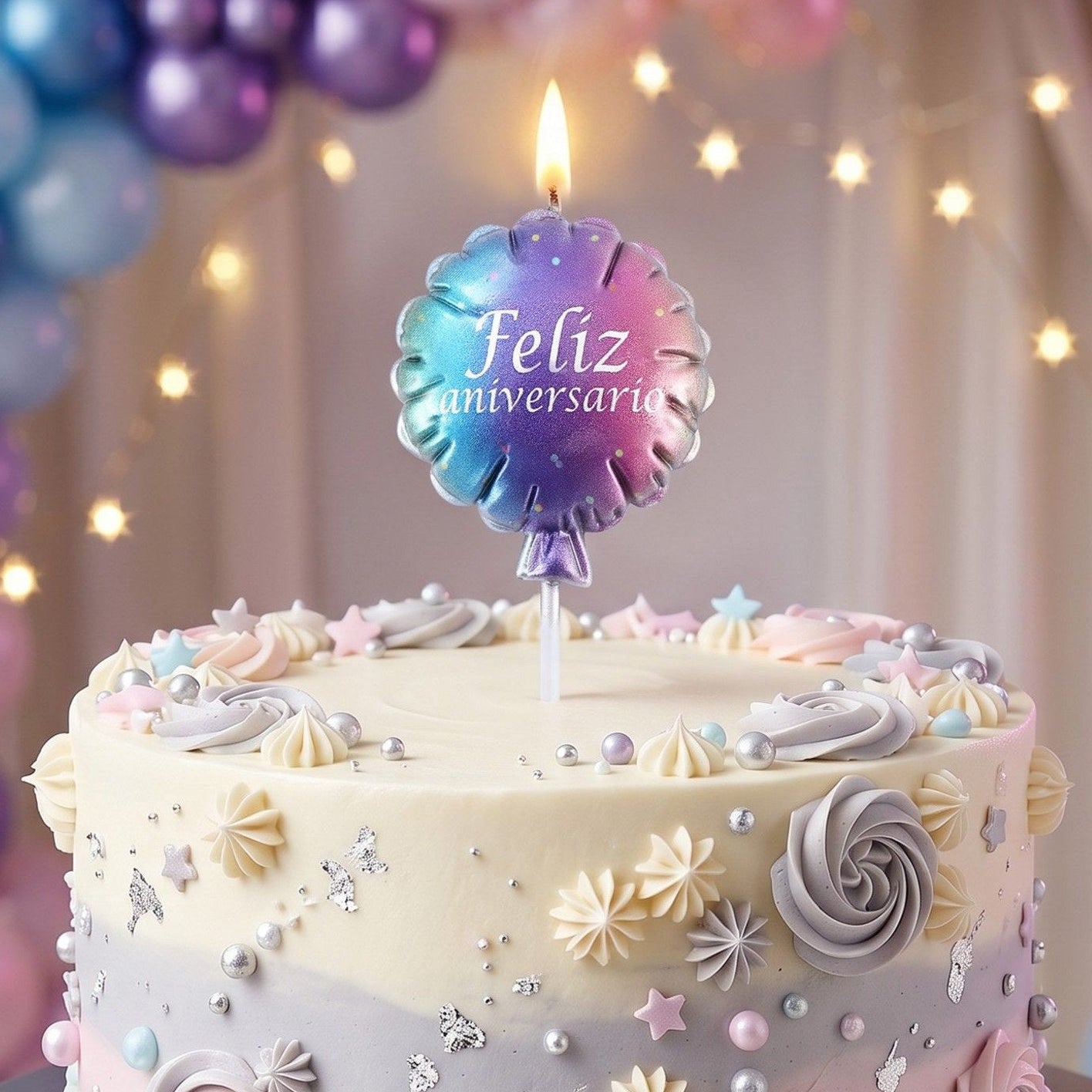 Vela Feliz Aniversario Globo 5x12cm