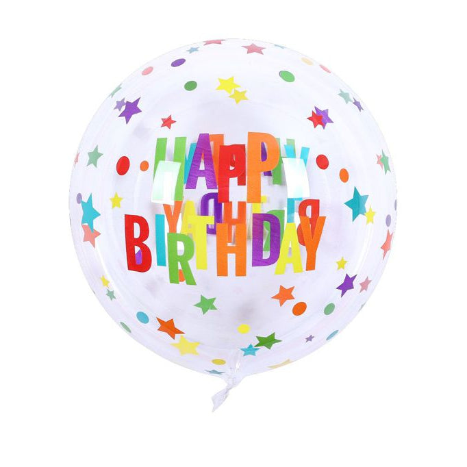 Globo Burbuja Happy Birthday y Estrellas 45 cm