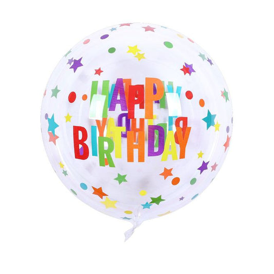 Globo Burbuja Happy Birthday y Estrellas 45 cm