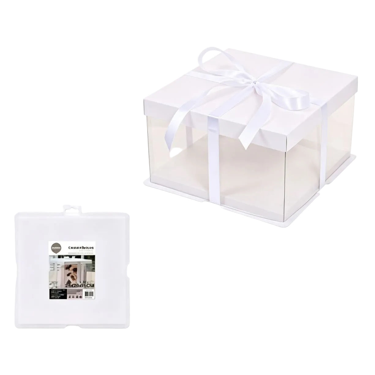 Caja Cuadrada para Pasteles 4 Lados Transparentes con Tapa Blanca varios tamanos