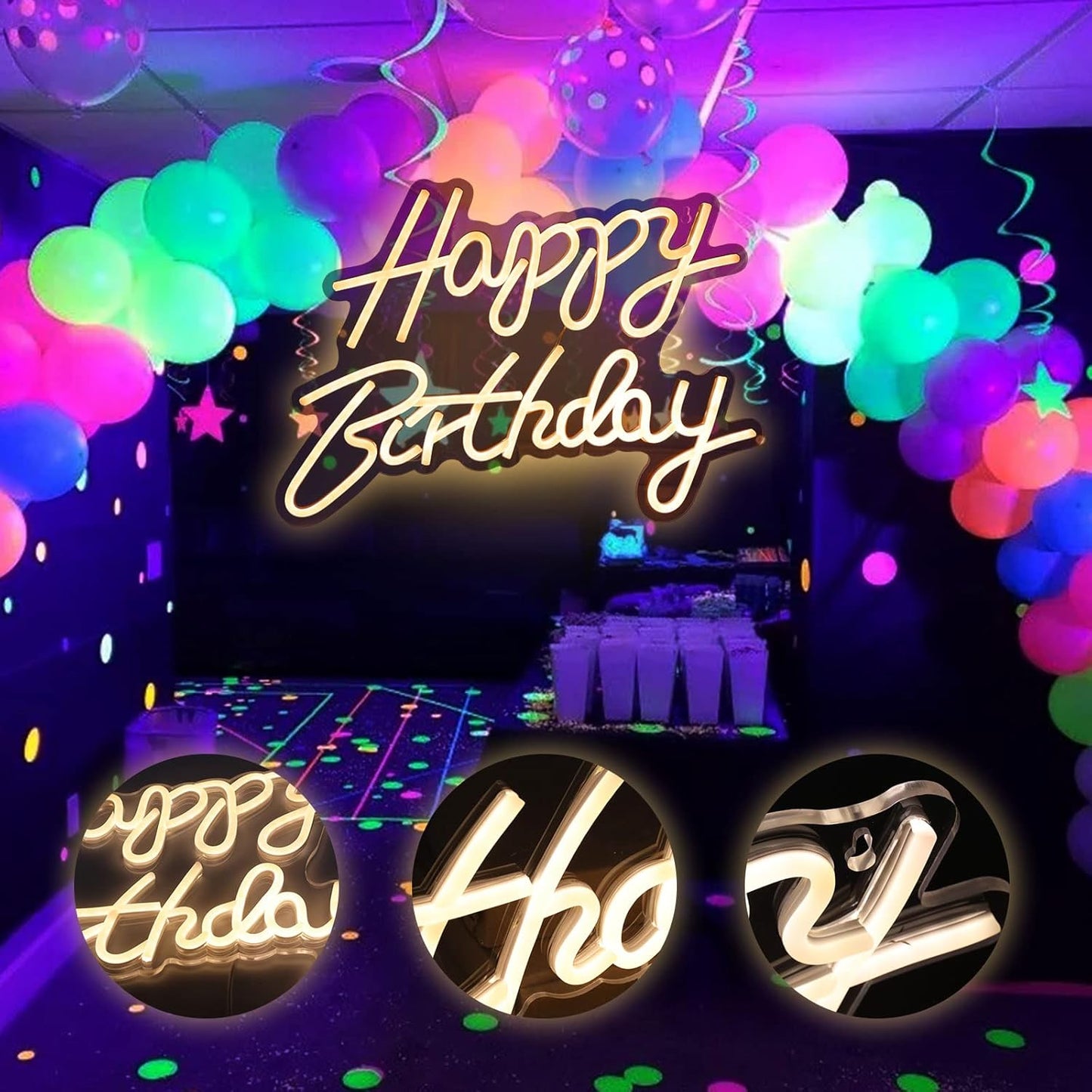 Letrero Neón LED Happy Birthday 500x350mm
