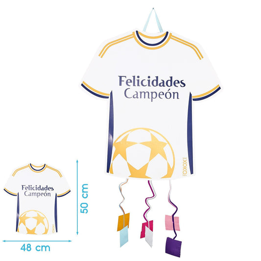 Piñata Camiseta Blanca Felicidades Campeón 48 x 50 cm