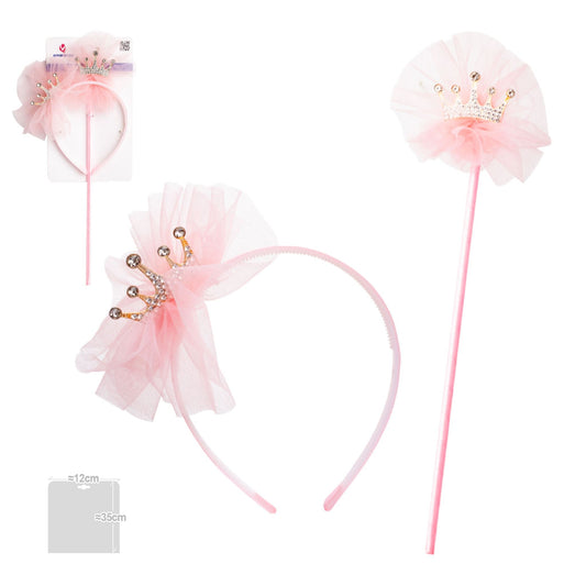 Diadema y Varita Tul Corona Rosa