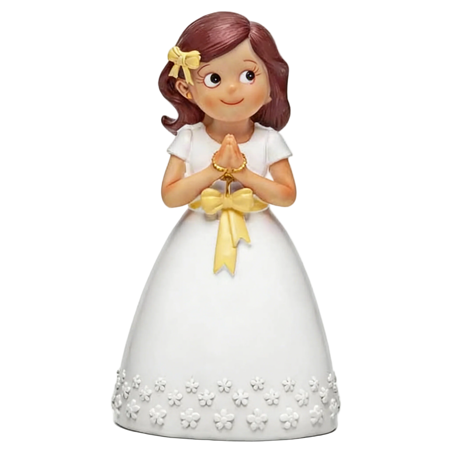 Figura Tarta Niña Comunión con Lazo Amarillo Pastel 17 cm