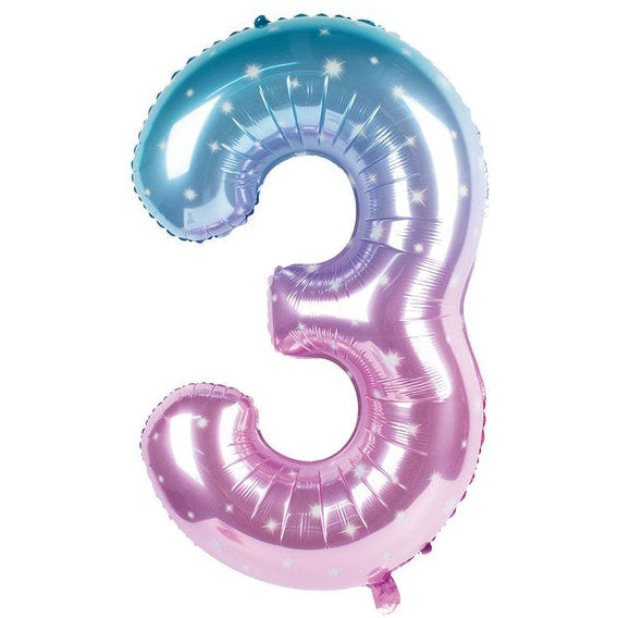 Globo Foil Número Gigante Galaxia Rosa y Azul 100 cm (40")