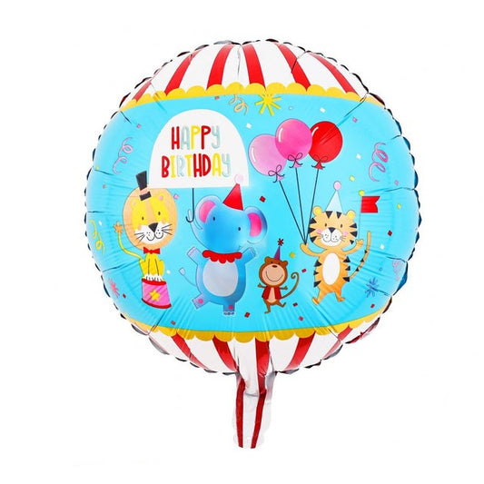 Globo Foil Redondo Happy Birthday Animales 45 cm (18")
