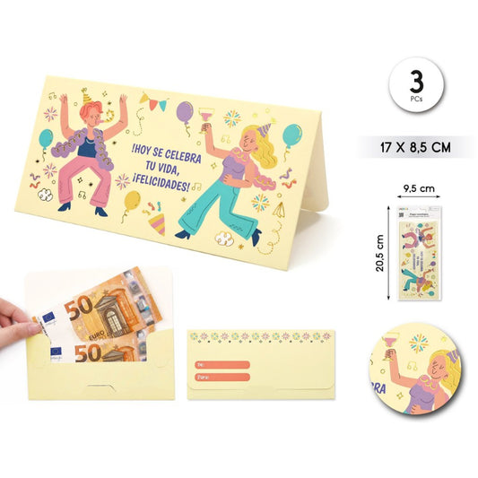Sobres Feliz Cumpleaños 17×8,5 cm - Pack de 3