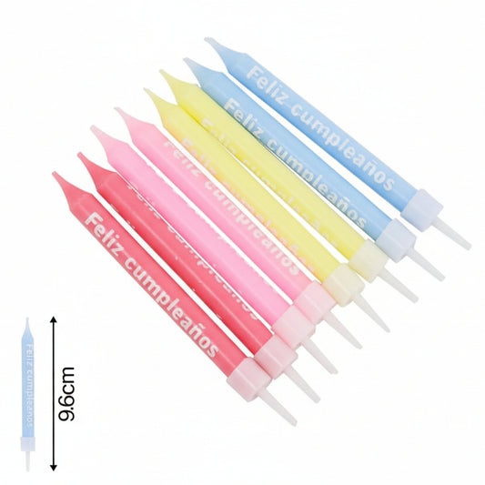 Vela multicolor con letras "Feliz cumpleaños" 9.5cm- Pack 8uds