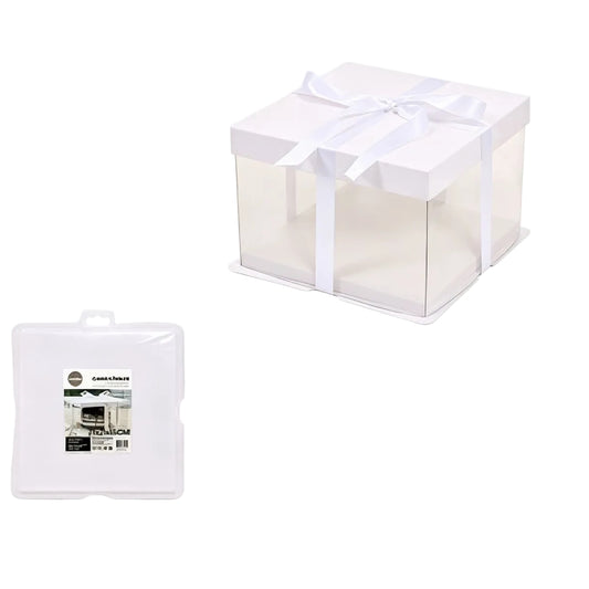 Caja Cuadrada para Pasteles 4 Lados Transparentes con Tapa Blanca varios tamanos