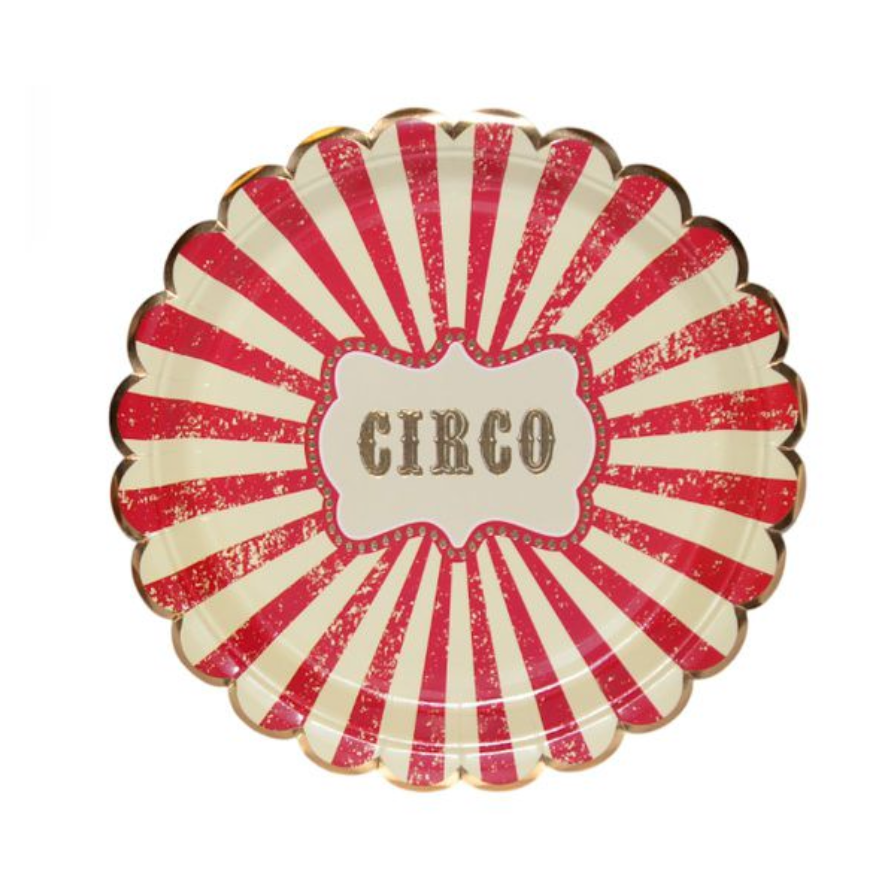 Plato Cartón Temática Circo Dorado 23 cm 6 uds