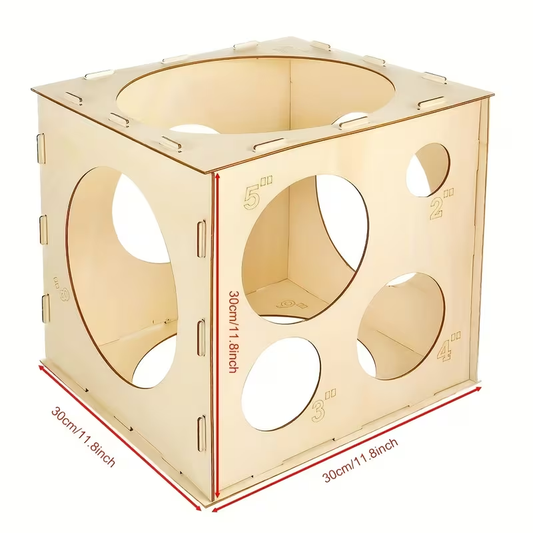 Cubo Medidor de Globos de Madera 30x30 cm – 9 Tamaños