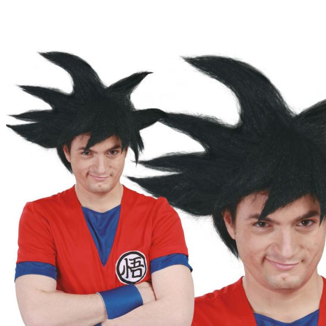 Peluca negra de guerrero super saiyan para adulto