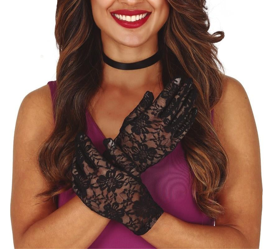 Guantes Calados Negros 22 cm – Disfraz Halloween y Carnaval