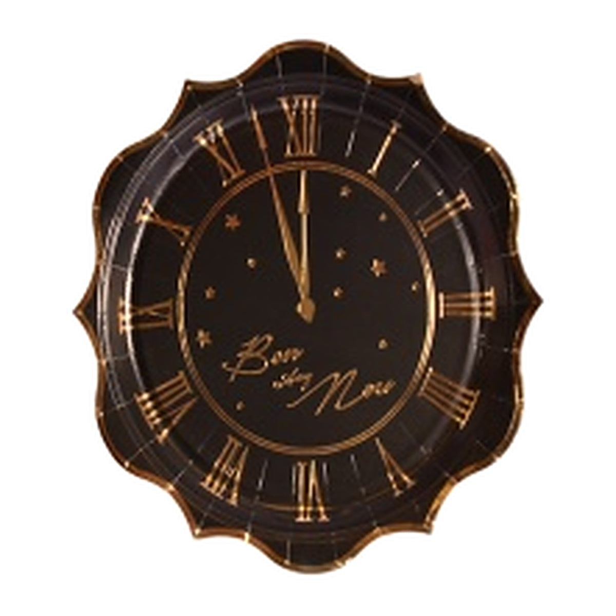 Platos de Cartón Reloj Negro y Dorado 23 cm 6 uds